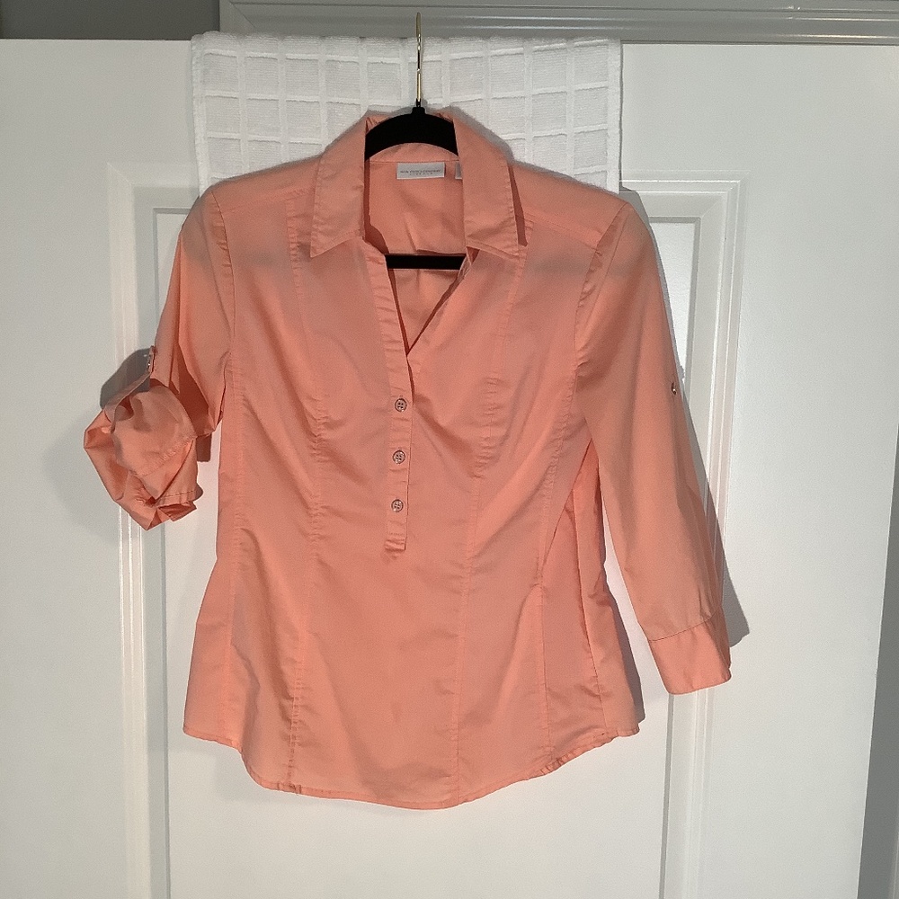 New York & Company Stretch Ladies Pullover Top Peach Size XS
